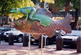 [photo, Giddy Up, frog on fish (fiberglass), by Wendi Wobbe and Christina Davidson, Fell's Point, Baltimore, Maryland]