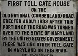 [photo, Toll Gate House plaque, 14302 National Highway (Rte. 40), LaVale, Maryland]