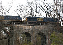 [CSX freight train crossing bridge in Gunpowder Falls State Park, Kingsville (Baltimore County), Maryland]