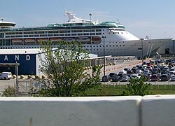 [photo, Grandeur of the Seas cruise ship, Cruise Maryland Termninal, Baltimore, Maryland, from the water]
